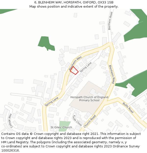 6, BLENHEIM WAY, HORSPATH, OXFORD, OX33 1SB: Location map and indicative extent of plot