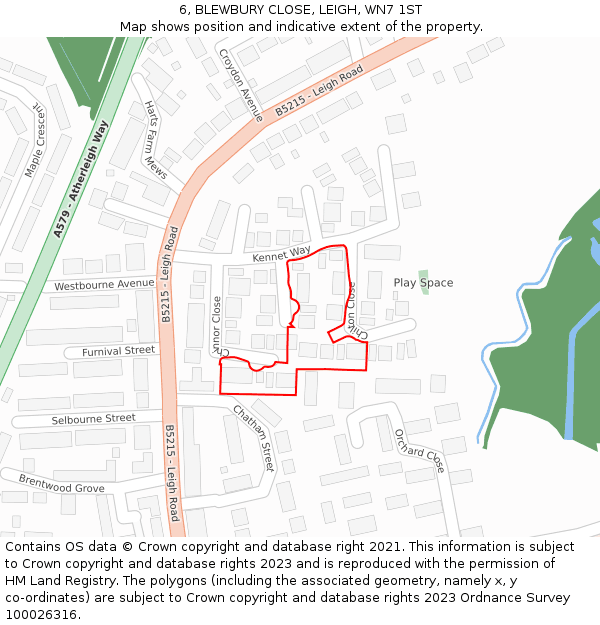 6, BLEWBURY CLOSE, LEIGH, WN7 1ST: Location map and indicative extent of plot
