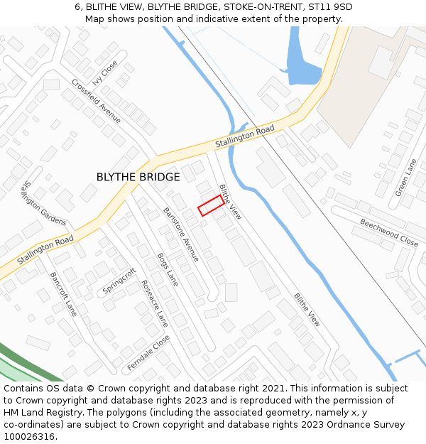 6, BLITHE VIEW, BLYTHE BRIDGE, STOKE-ON-TRENT, ST11 9SD: Location map and indicative extent of plot