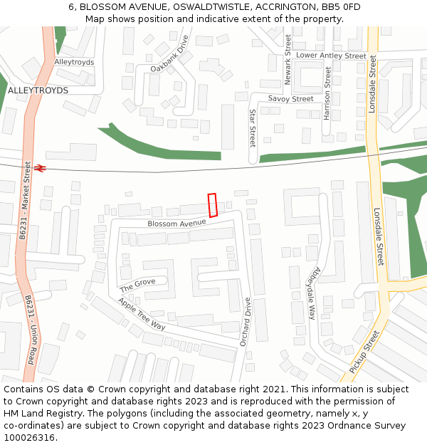 6, BLOSSOM AVENUE, OSWALDTWISTLE, ACCRINGTON, BB5 0FD: Location map and indicative extent of plot