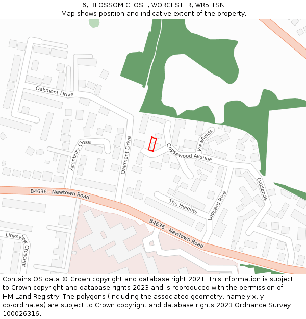 6, BLOSSOM CLOSE, WORCESTER, WR5 1SN: Location map and indicative extent of plot