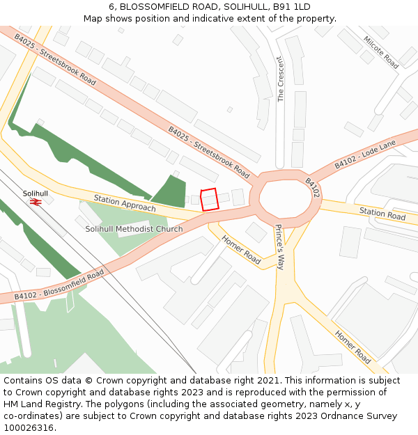 6, BLOSSOMFIELD ROAD, SOLIHULL, B91 1LD: Location map and indicative extent of plot