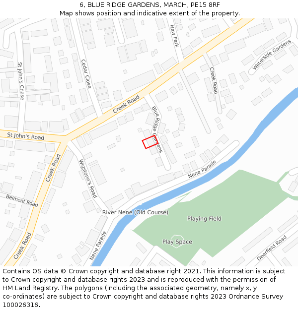 6, BLUE RIDGE GARDENS, MARCH, PE15 8RF: Location map and indicative extent of plot