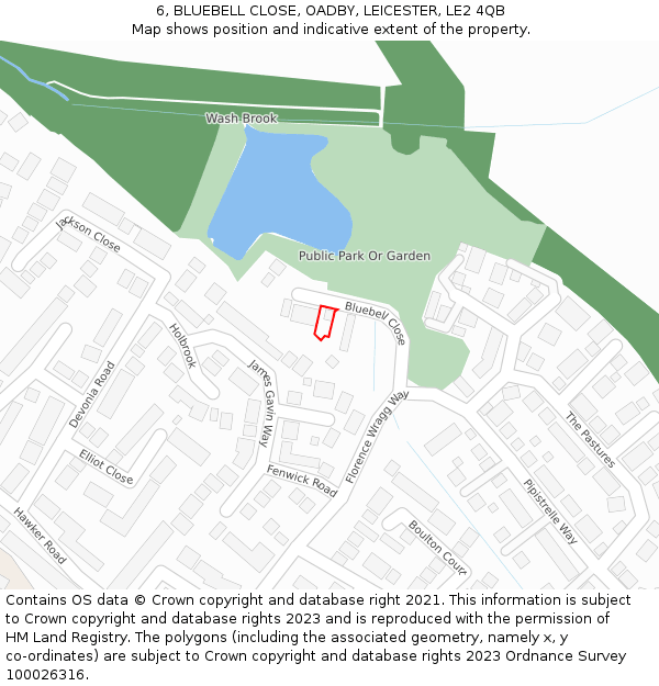 6, BLUEBELL CLOSE, OADBY, LEICESTER, LE2 4QB: Location map and indicative extent of plot