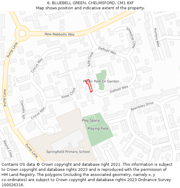 6, BLUEBELL GREEN, CHELMSFORD, CM1 6XF: Location map and indicative extent of plot