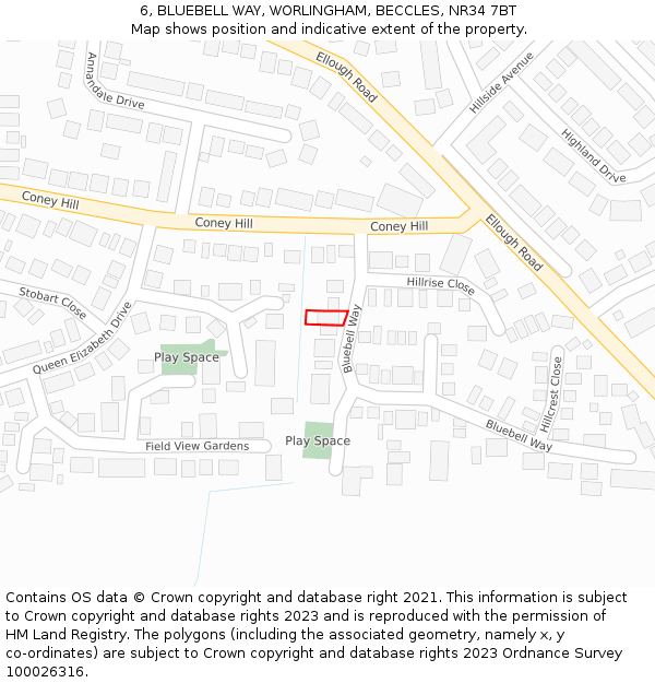6, BLUEBELL WAY, WORLINGHAM, BECCLES, NR34 7BT: Location map and indicative extent of plot