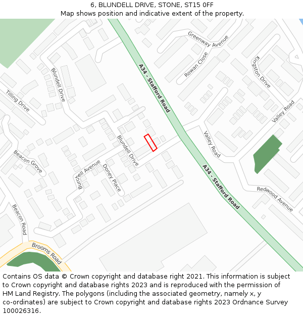 6, BLUNDELL DRIVE, STONE, ST15 0FF: Location map and indicative extent of plot