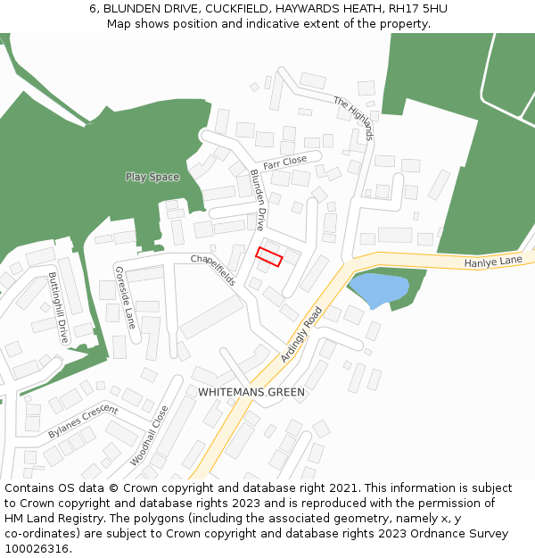 6, BLUNDEN DRIVE, CUCKFIELD, HAYWARDS HEATH, RH17 5HU: Location map and indicative extent of plot