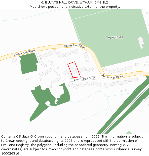 6, BLUNTS HALL DRIVE, WITHAM, CM8 1LZ: Location map and indicative extent of plot