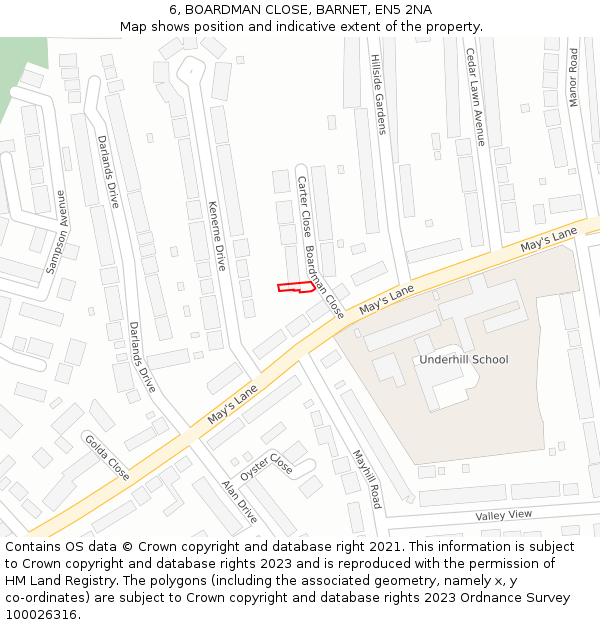 6, BOARDMAN CLOSE, BARNET, EN5 2NA: Location map and indicative extent of plot