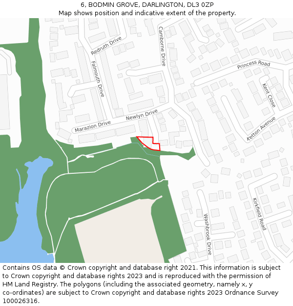 6, BODMIN GROVE, DARLINGTON, DL3 0ZP: Location map and indicative extent of plot