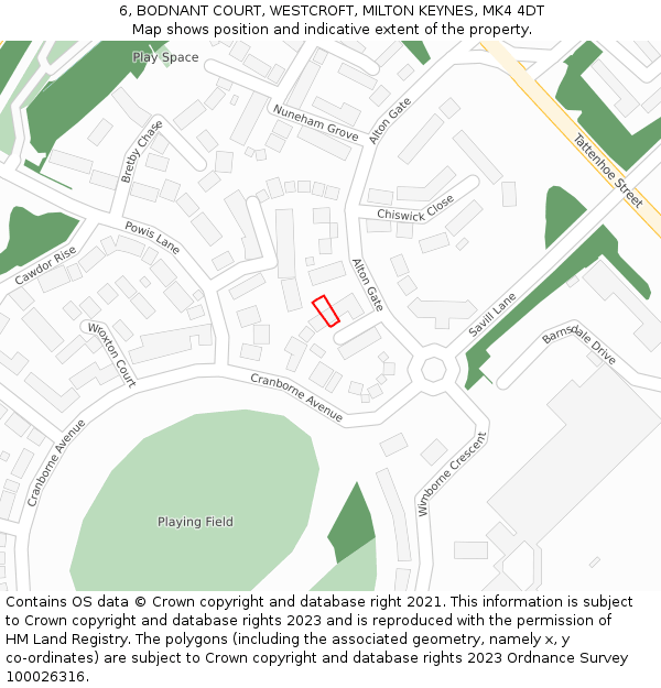 6, BODNANT COURT, WESTCROFT, MILTON KEYNES, MK4 4DT: Location map and indicative extent of plot