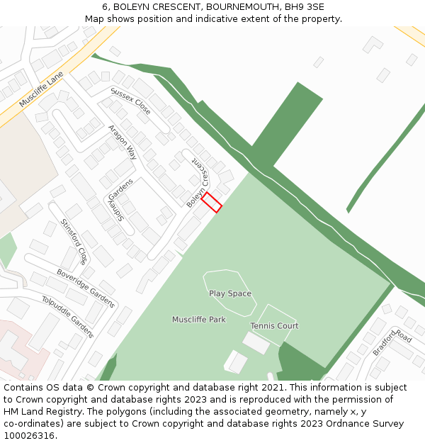 6, BOLEYN CRESCENT, BOURNEMOUTH, BH9 3SE: Location map and indicative extent of plot