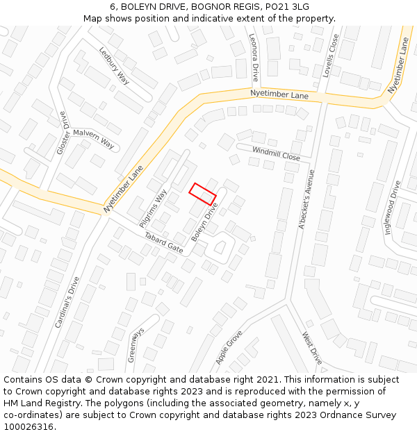 6, BOLEYN DRIVE, BOGNOR REGIS, PO21 3LG: Location map and indicative extent of plot