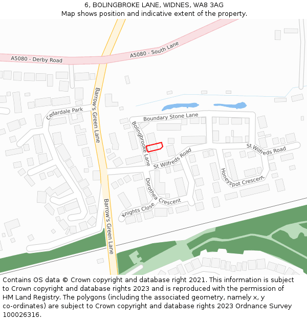 6, BOLINGBROKE LANE, WIDNES, WA8 3AG: Location map and indicative extent of plot