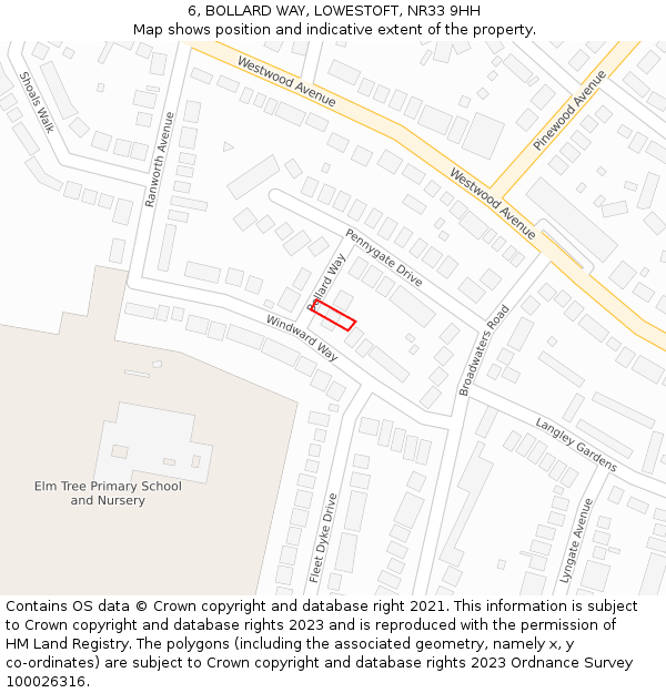 6, BOLLARD WAY, LOWESTOFT, NR33 9HH: Location map and indicative extent of plot