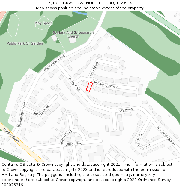 6, BOLLINGALE AVENUE, TELFORD, TF2 6HX: Location map and indicative extent of plot