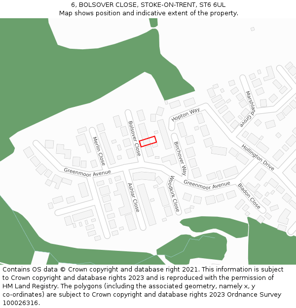 6, BOLSOVER CLOSE, STOKE-ON-TRENT, ST6 6UL: Location map and indicative extent of plot