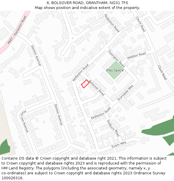 6, BOLSOVER ROAD, GRANTHAM, NG31 7FS: Location map and indicative extent of plot