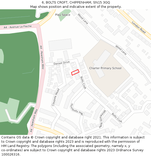 6, BOLTS CROFT, CHIPPENHAM, SN15 3GQ: Location map and indicative extent of plot