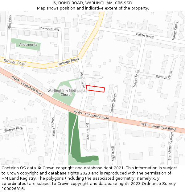 6, BOND ROAD, WARLINGHAM, CR6 9SD: Location map and indicative extent of plot