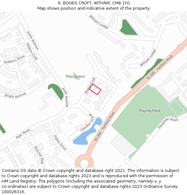 6, BONES CROFT, WITHAM, CM8 1YG: Location map and indicative extent of plot