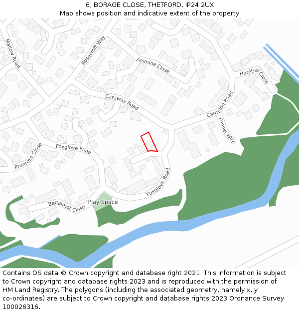 6, BORAGE CLOSE, THETFORD, IP24 2UX: Location map and indicative extent of plot