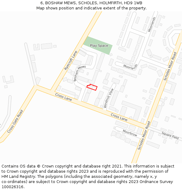 6, BOSHAW MEWS, SCHOLES, HOLMFIRTH, HD9 1WB: Location map and indicative extent of plot