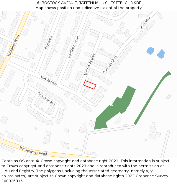 6, BOSTOCK AVENUE, TATTENHALL, CHESTER, CH3 9BF: Location map and indicative extent of plot