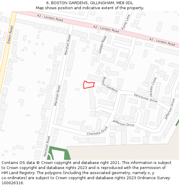 6, BOSTON GARDENS, GILLINGHAM, ME8 0DL: Location map and indicative extent of plot