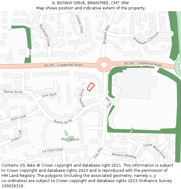 6, BOTANY DRIVE, BRAINTREE, CM7 3RW: Location map and indicative extent of plot