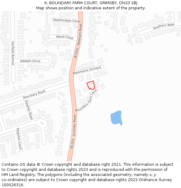 6, BOUNDARY FARM COURT, GRIMSBY, DN33 2BJ: Location map and indicative extent of plot