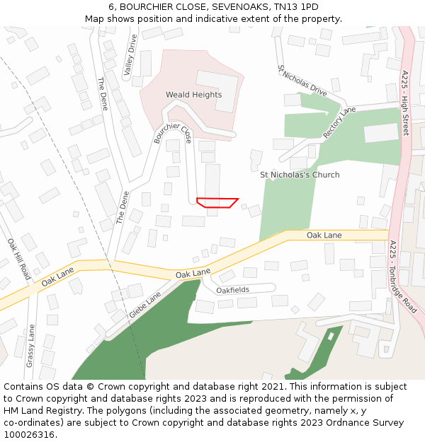 6, BOURCHIER CLOSE, SEVENOAKS, TN13 1PD: Location map and indicative extent of plot