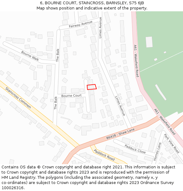 6, BOURNE COURT, STAINCROSS, BARNSLEY, S75 6JB: Location map and indicative extent of plot