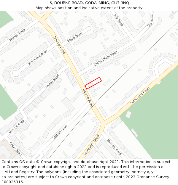 6, BOURNE ROAD, GODALMING, GU7 3NQ: Location map and indicative extent of plot