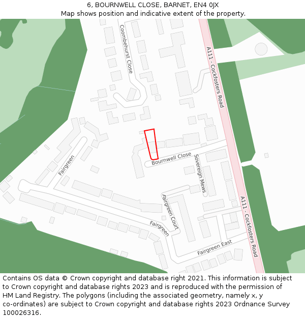 6, BOURNWELL CLOSE, BARNET, EN4 0JX: Location map and indicative extent of plot