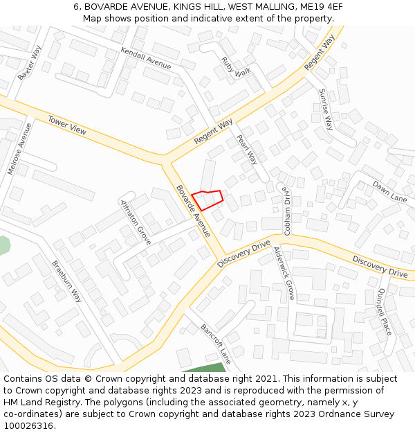 6, BOVARDE AVENUE, KINGS HILL, WEST MALLING, ME19 4EF: Location map and indicative extent of plot