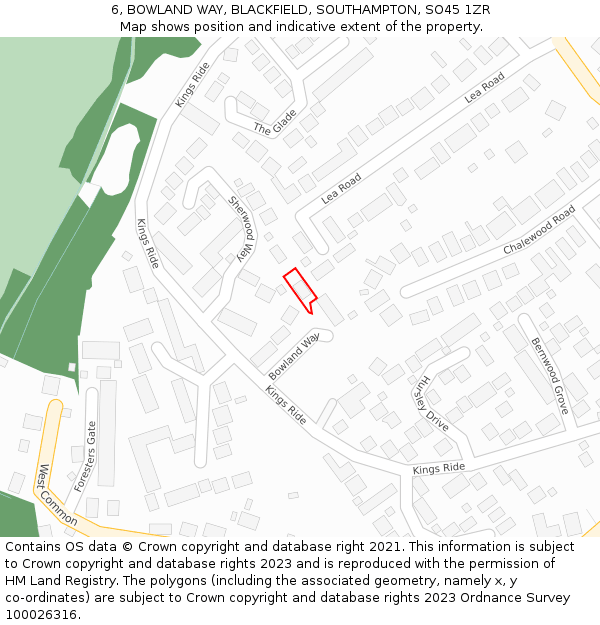 6, BOWLAND WAY, BLACKFIELD, SOUTHAMPTON, SO45 1ZR: Location map and indicative extent of plot