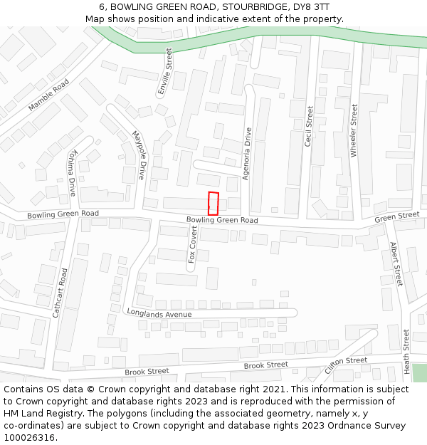 6, BOWLING GREEN ROAD, STOURBRIDGE, DY8 3TT: Location map and indicative extent of plot