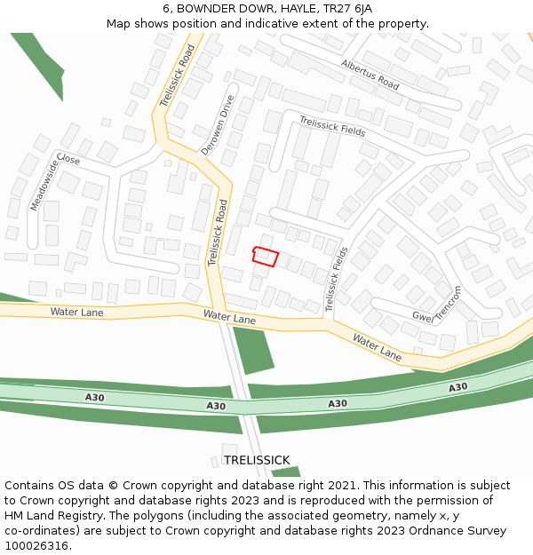 6, BOWNDER DOWR, HAYLE, TR27 6JA: Location map and indicative extent of plot