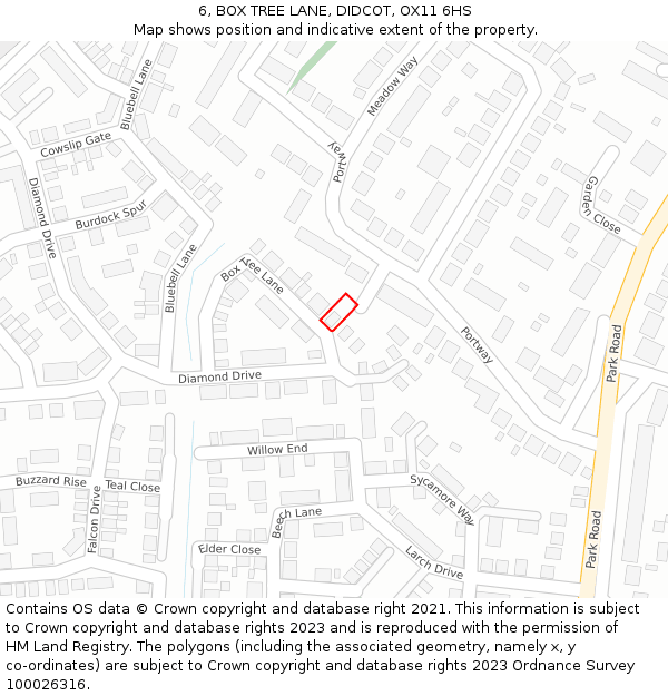 6, BOX TREE LANE, DIDCOT, OX11 6HS: Location map and indicative extent of plot