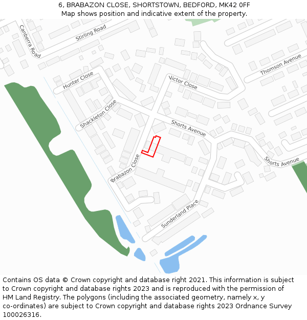 6, BRABAZON CLOSE, SHORTSTOWN, BEDFORD, MK42 0FF: Location map and indicative extent of plot