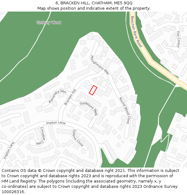 6, BRACKEN HILL, CHATHAM, ME5 9QQ: Location map and indicative extent of plot