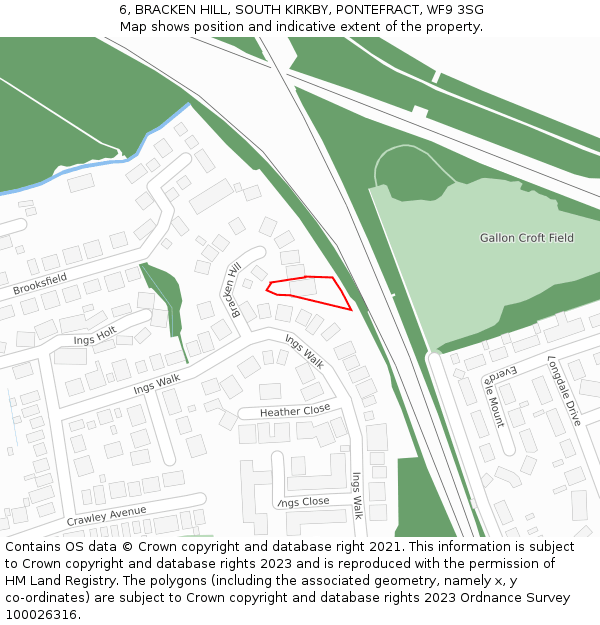 6, BRACKEN HILL, SOUTH KIRKBY, PONTEFRACT, WF9 3SG: Location map and indicative extent of plot