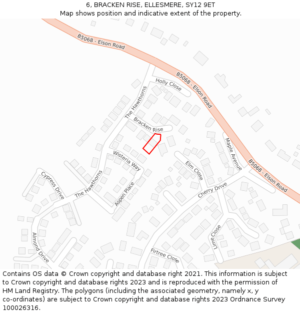 6, BRACKEN RISE, ELLESMERE, SY12 9ET: Location map and indicative extent of plot