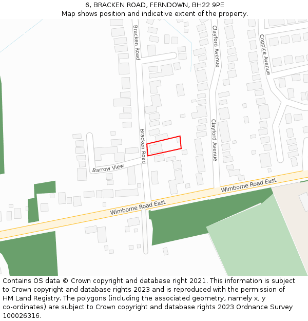 6, BRACKEN ROAD, FERNDOWN, BH22 9PE: Location map and indicative extent of plot