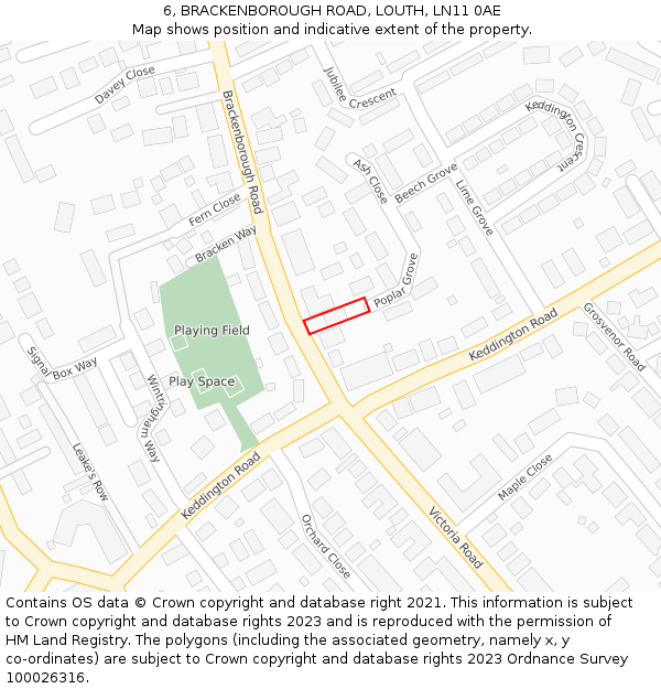 6, BRACKENBOROUGH ROAD, LOUTH, LN11 0AE: Location map and indicative extent of plot