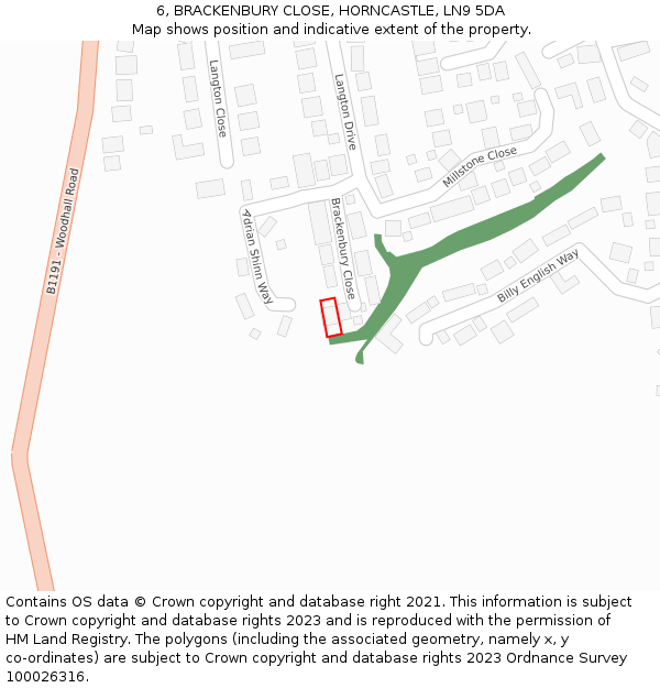 6, BRACKENBURY CLOSE, HORNCASTLE, LN9 5DA: Location map and indicative extent of plot