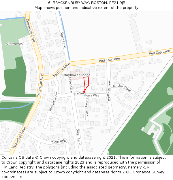 6, BRACKENBURY WAY, BOSTON, PE21 9JB: Location map and indicative extent of plot