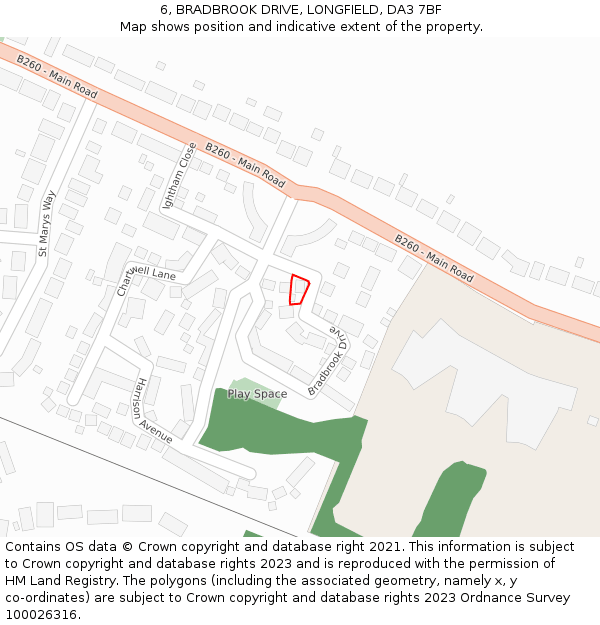 6, BRADBROOK DRIVE, LONGFIELD, DA3 7BF: Location map and indicative extent of plot
